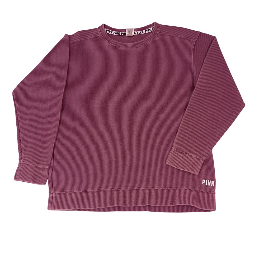 Victoria's Secret PINK Ribbed Crewneck Sweatshirt Purple Burgundy Cotton Medium